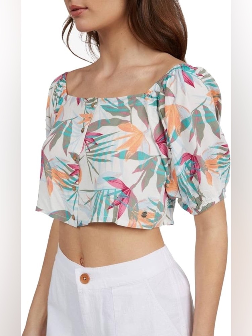 Roxy Pure Sugar Bright White Floral of Paradise Crop Top - Medium